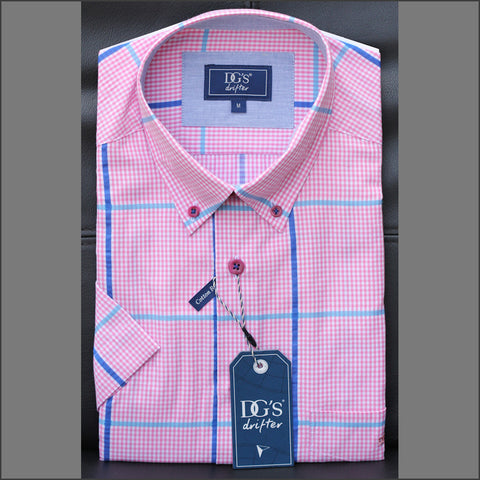 Dg's Pink with Turquoise & Blue Check SS Shirt=