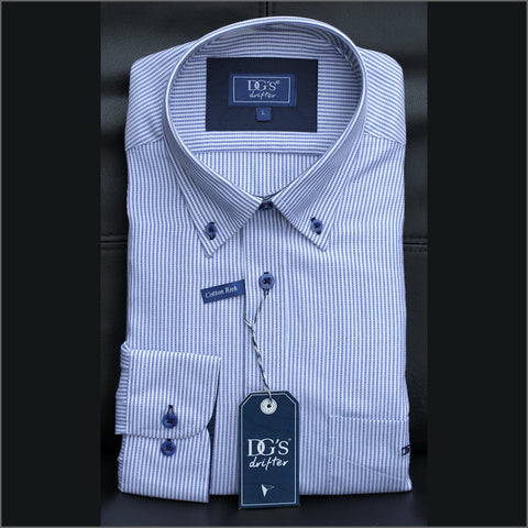 Drifter Ivano LS White & Navy Stipe Pattern Shirtª.