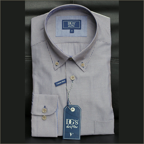 Drifter Ivano LS Brown & Navy Stipe Pattern Shirtª.