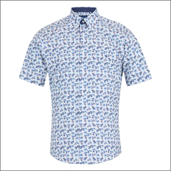 Dg's White With Blue Pattern Short sleeve Shirt=