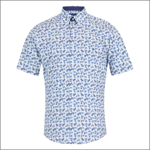 Dg's White With Blue Pattern Short sleeve Shirt=