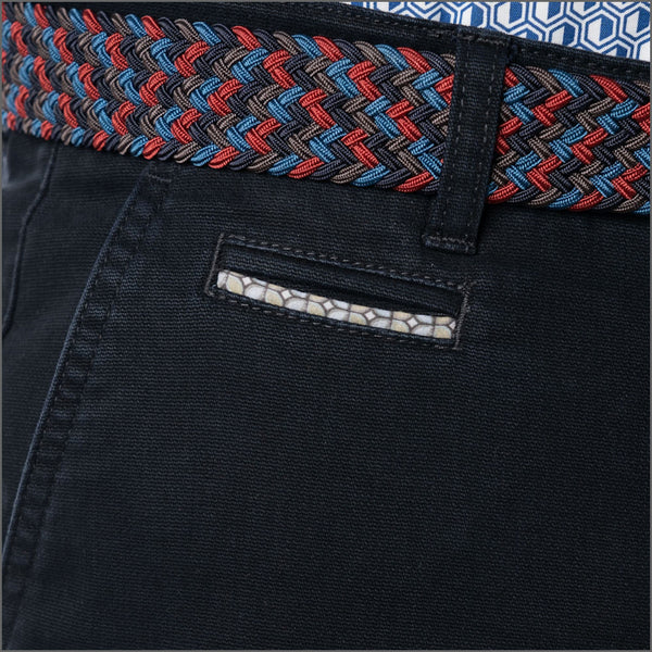 Gurteen Baldock Navy Pick And Pick Stretch Cotton Chino Trouser,