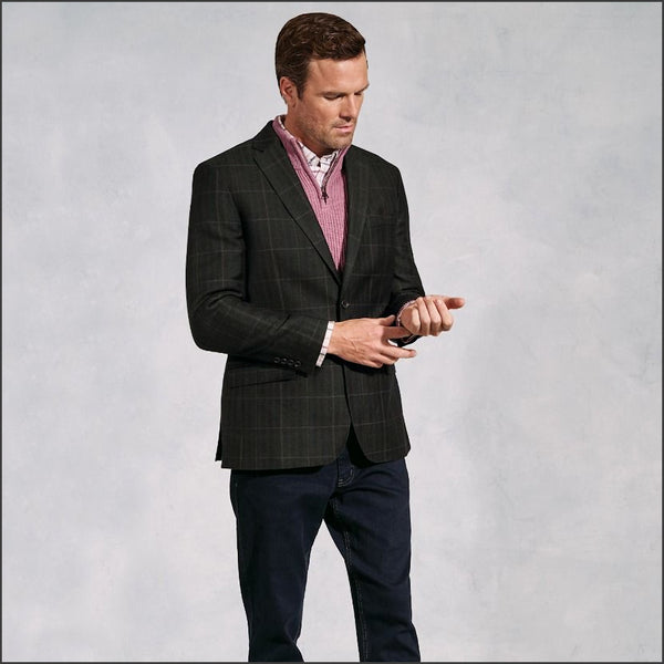 Brook Taverner Bale Olive Check Wool Linen Jacket*