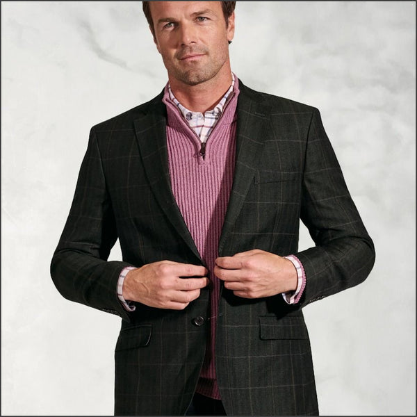 Brook Taverner Bale Olive Check Wool Linen Jacket*