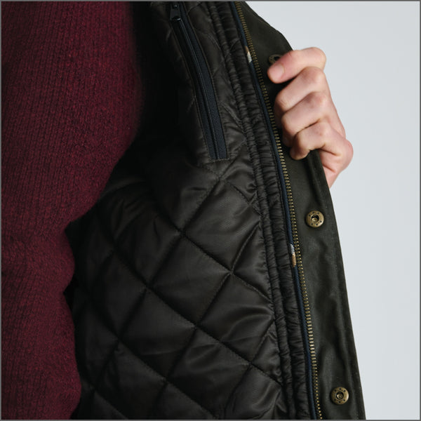 Brook Taverner Berkley Dark Olive Padded Waxed Cotton Jacket*