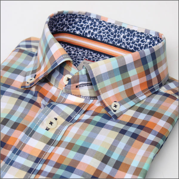 DG'S Orange & Green Check Short sleeve Shirt.