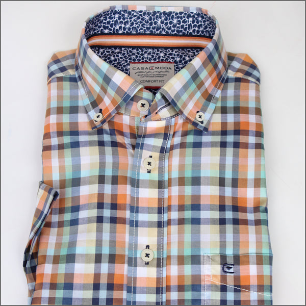 DG'S Orange & Green Check Short sleeve Shirt.