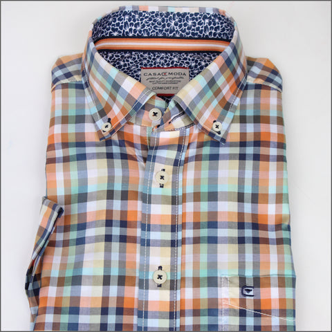 DG'S Orange & Green Check Short sleeve Shirt.