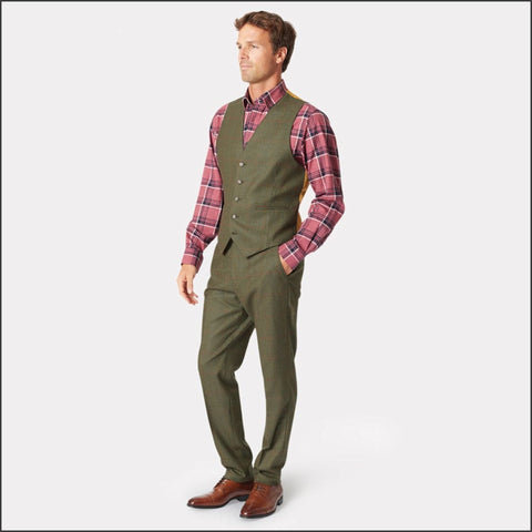 Brook Taverner Dalton Olive Check Wool Waistcoat*