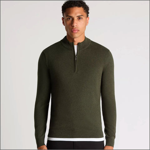 Remus Uomo Green Long Sleeve Half Zip Sweater~