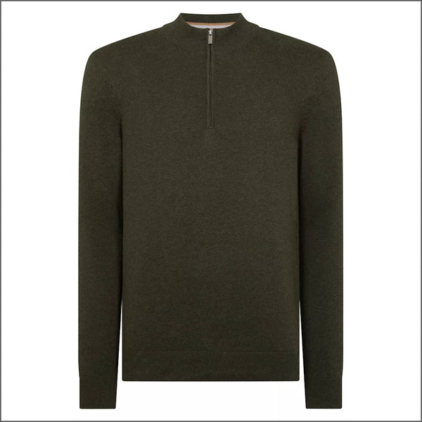Remus Uomo Green Long Sleeve Half Zip Sweater~