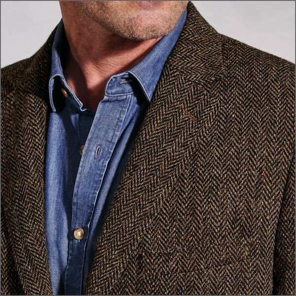 Brook Taverner Dumfries Brown Herringbone Harris Tweed Jacket*