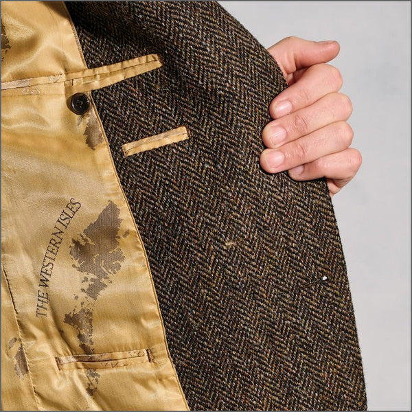 Brook Taverner Dumfries Brown Herringbone Harris Tweed Jacket*