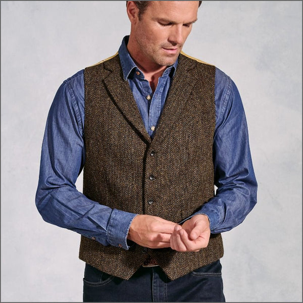 Brook Taverner Dumfries Brown Herringbone Harris Tweed® Waistcoat*