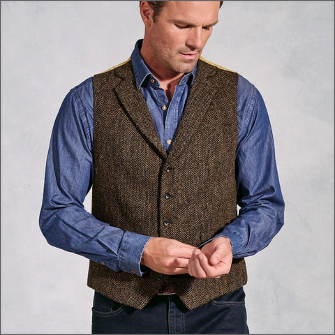 Brook Taverner Dumfries Brown Herringbone Harris Tweed® Waistcoat*