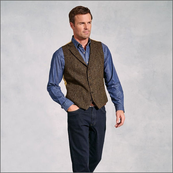 Brook Taverner Dumfries Brown Herringbone Harris Tweed® Waistcoat*