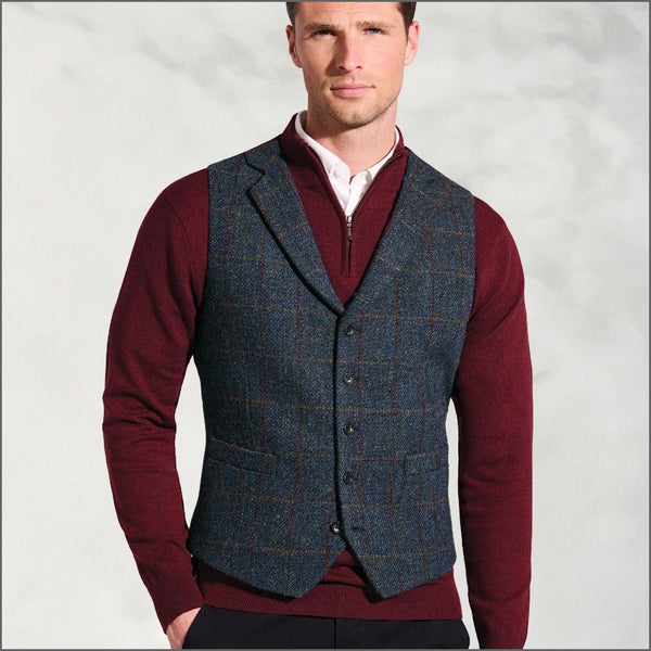 Brook Taverner Falkirk Navy Check Harris Tweed® Waistcoat*