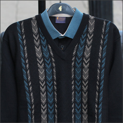 Gabicci M08 Black Patterned V Neck=
