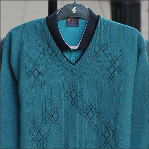 Gabicci M10 Teal Patterned  V Neck=