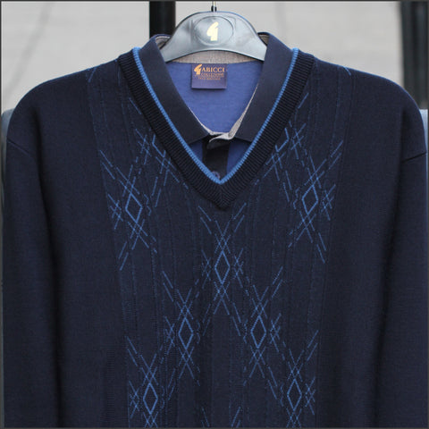 Gabicci M10 Navy Patterned V Neck=
