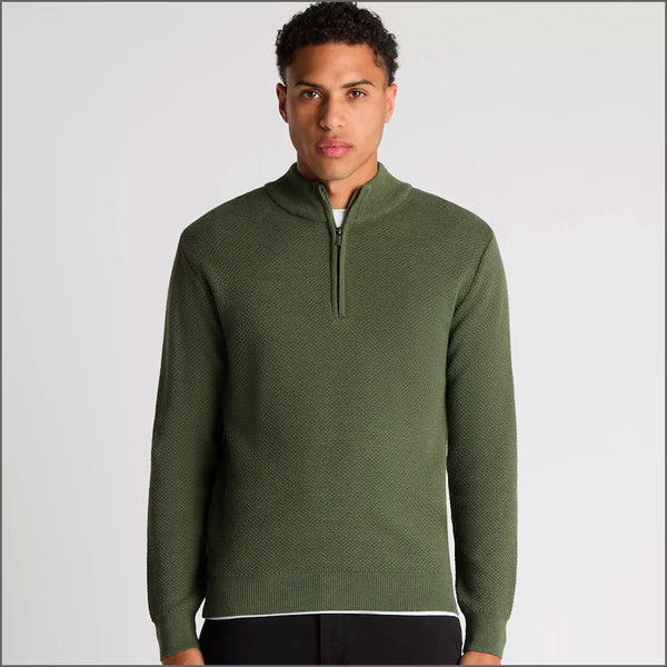 Remus Uomo Green Long Sleeve Half Zip Sweater~