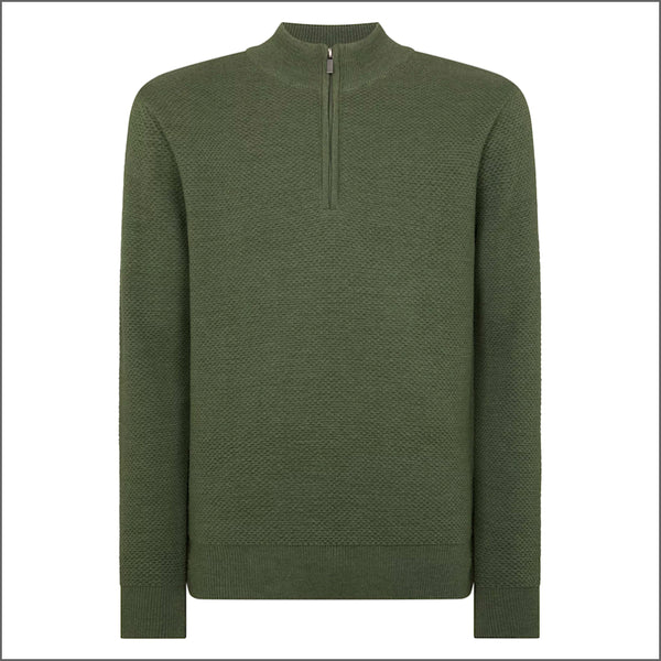 Remus Uomo Green Long Sleeve Half Zip Sweater~