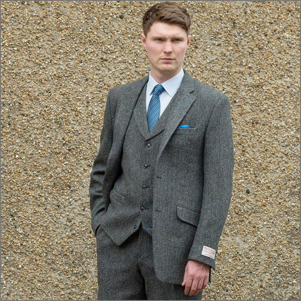 Harris Tweed Heather Blue Herringbone Jacket`