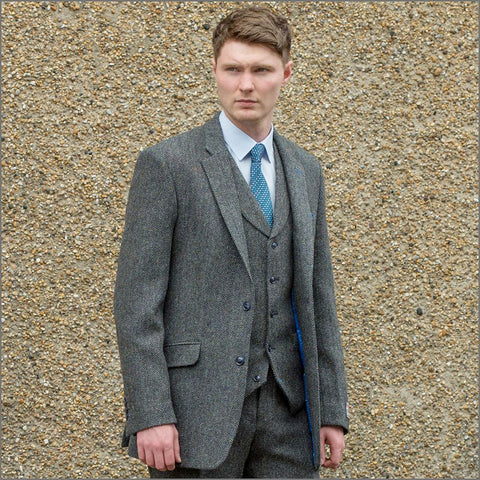 Harris Tweed Heather Blue Herringbone Jacket`