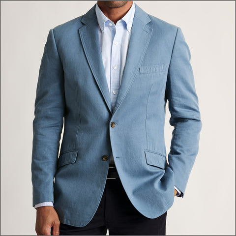 Brook Taverner Hemsworth Blue Washed Cotton Linen Jacket.