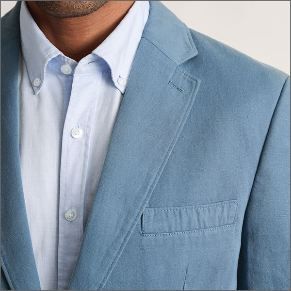 Brook Taverner Hemsworth Blue Washed Cotton Linen Jacket.
