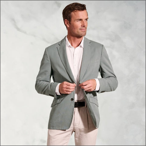 Brook Taverner Hemsworth Sage Washed Cotton Linen Jacket.