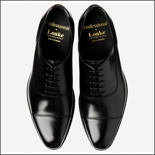 Loake Truman Black Leather Toe Cap=
