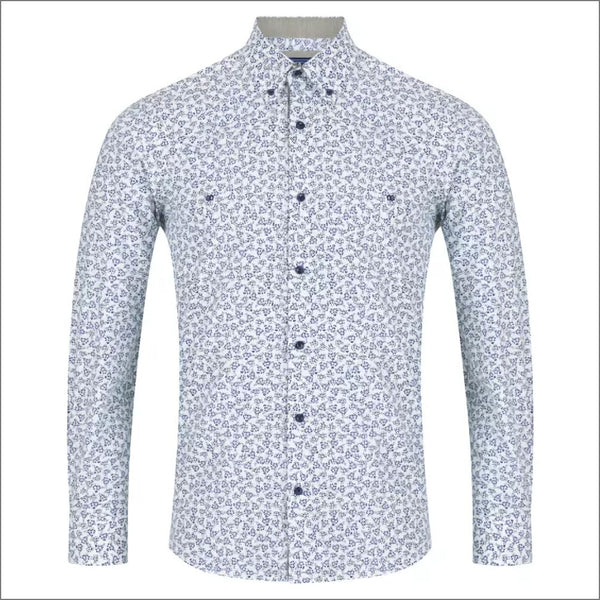 Drifter Giovanni White & Navy Pattern LS Shirtª