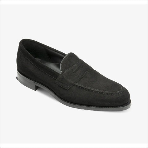 Loake Imperial Black Suede Penny Loafer F Fittingª