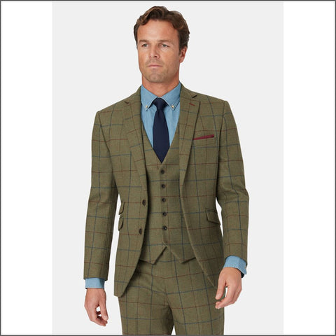 Brook Taverner Haincliffe Green with Blue Overcheck Suit Jacket*