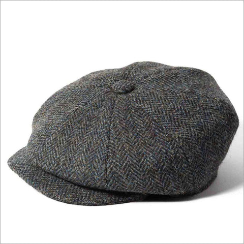 Harris Tweed  Carloway 8 Piece Charcoal Herringbone Cap--