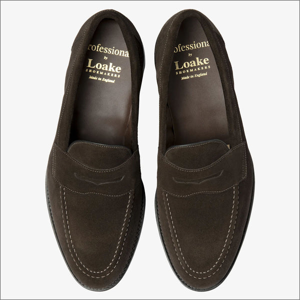Loake Imperial Dark Brown Suede Penny Loafer G Fitª