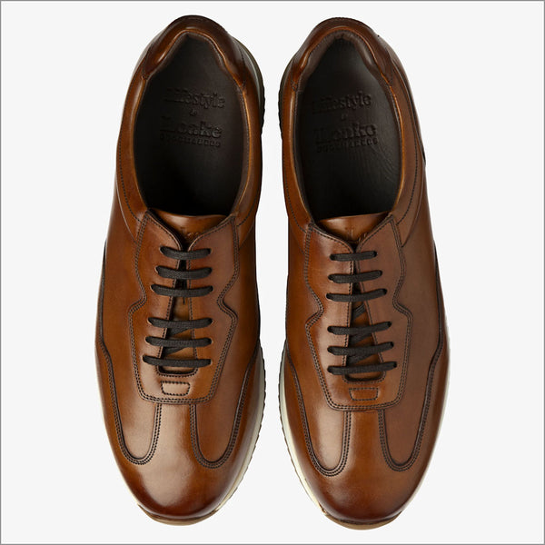 Loake Linford Chestnut Brown Leather Trainer=