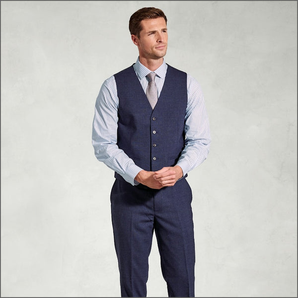 Brook Taverner McKellen Navy Linen Blend Suit - Waistcoat Optional.