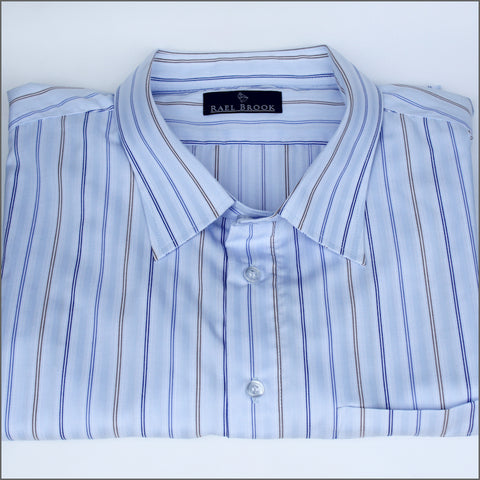 Rael Brook Blue & Brown Navy Stripe Short sleeve Shirt.