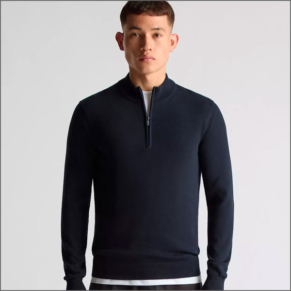 Remus Uomo Navy Long Sleeve Half Zip Sweater~