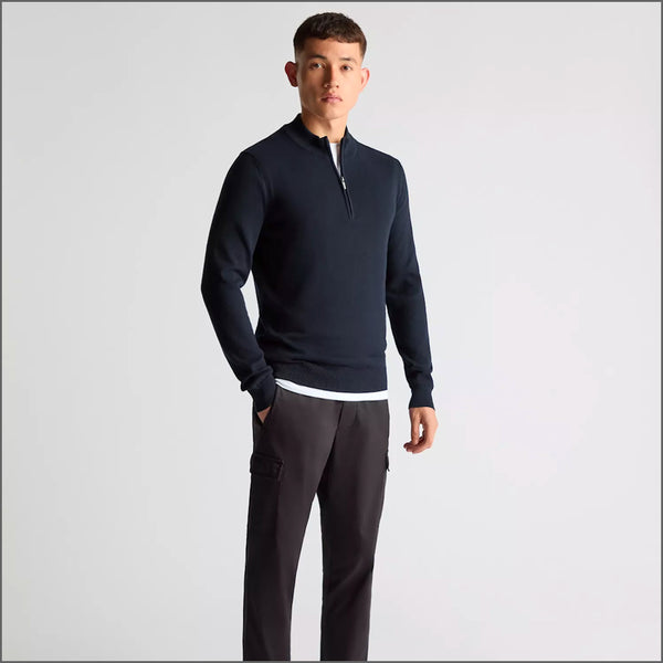Remus Uomo Navy Long Sleeve Half Zip Sweater~