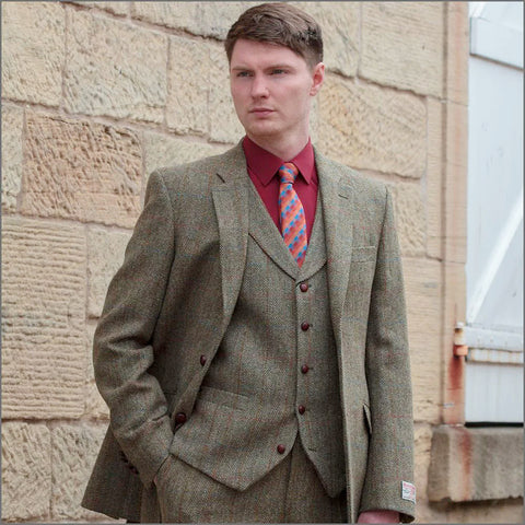 Harris Tweed Beige/Olive Herringbone Jacket`