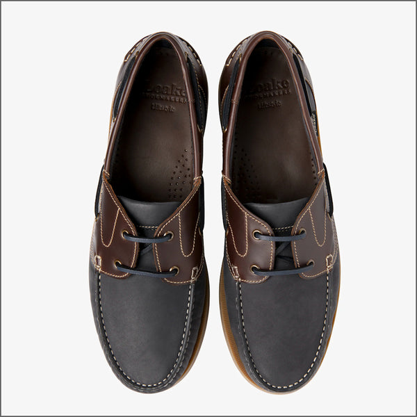 Loake Padstow Brown Waxy Leather & Navy Nubuck Boat Shoe*
