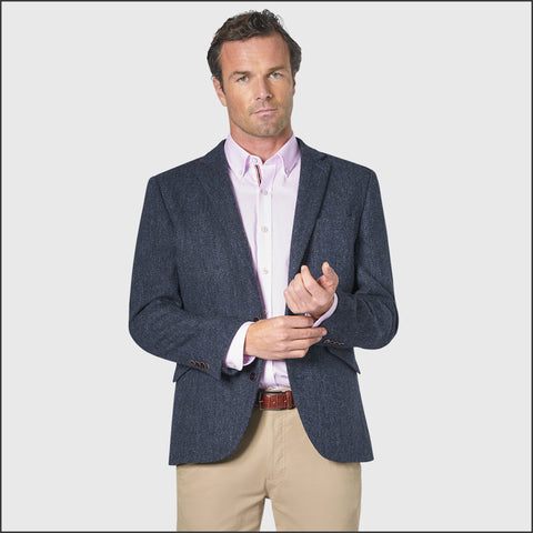 Brook Taverner Stranraer Navy Herringbone Harris Tweed Jacket*