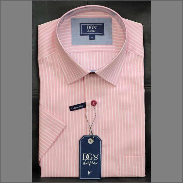 Dg's Pink with White Stripe Short Sleeve Shirt=