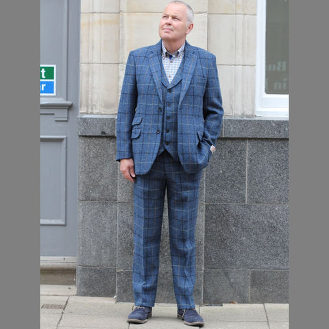 Harris Tweed Blue Marl Checked Jacket=