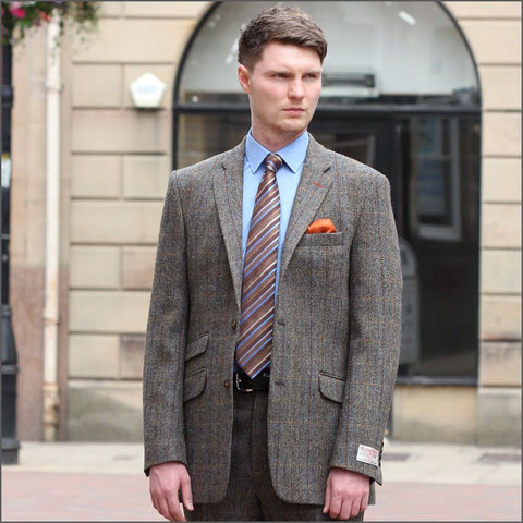 Harris Tweed Brown, Blue Herringbone Jacket=