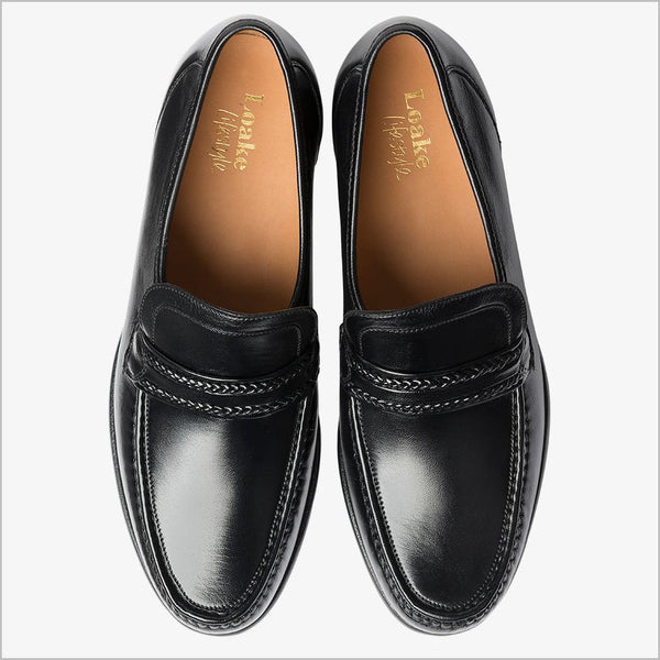 Loake Rome Black Nappa Leather Moccasin=