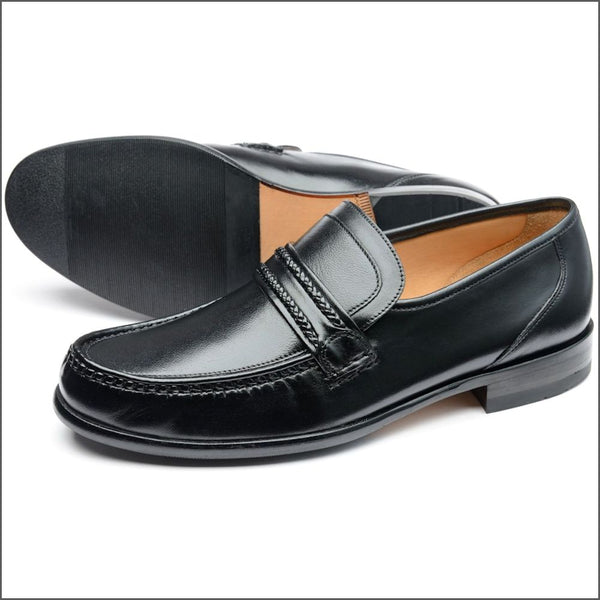 Loake Rome Black Nappa Leather Moccasin=